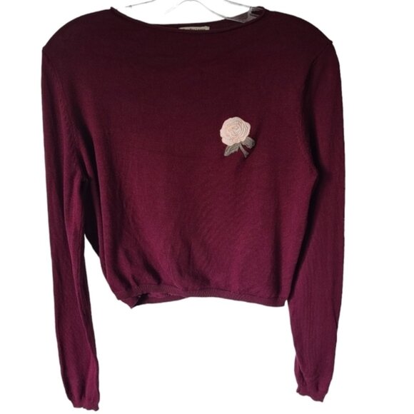 PULL   BEAR Maroon Cropped Long Sleeve Sweater Size Medium - Picture 1 of 4